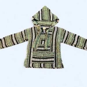 Kids Green Striped Baja Hoodie Top